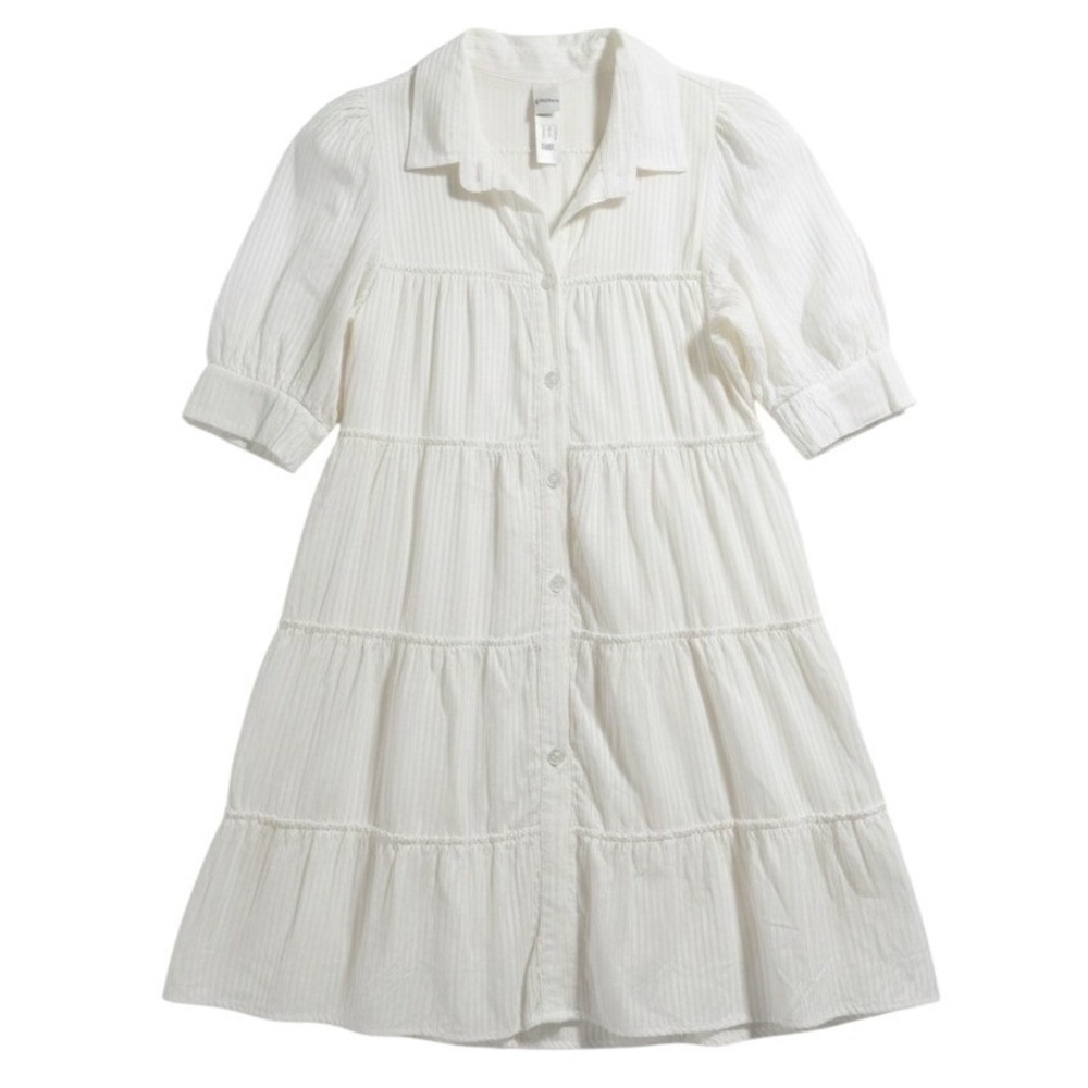 Peixoto White Striped Cotton Tiered Button Mini Dress Women's M Boho EUC